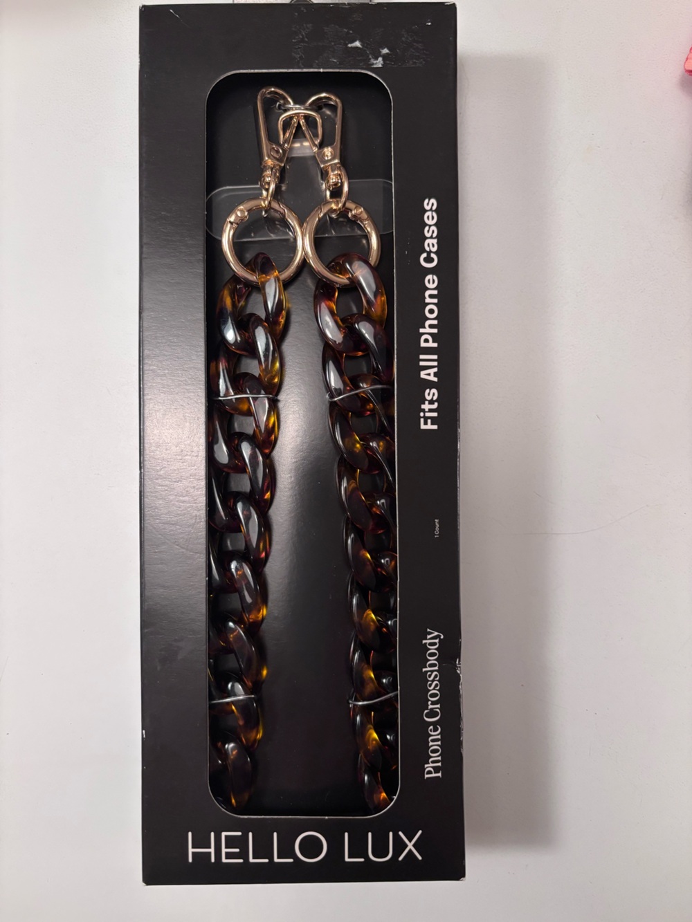 Tortoiseshell Brown Phone Crossbody Chain Strap with Gold Hardware